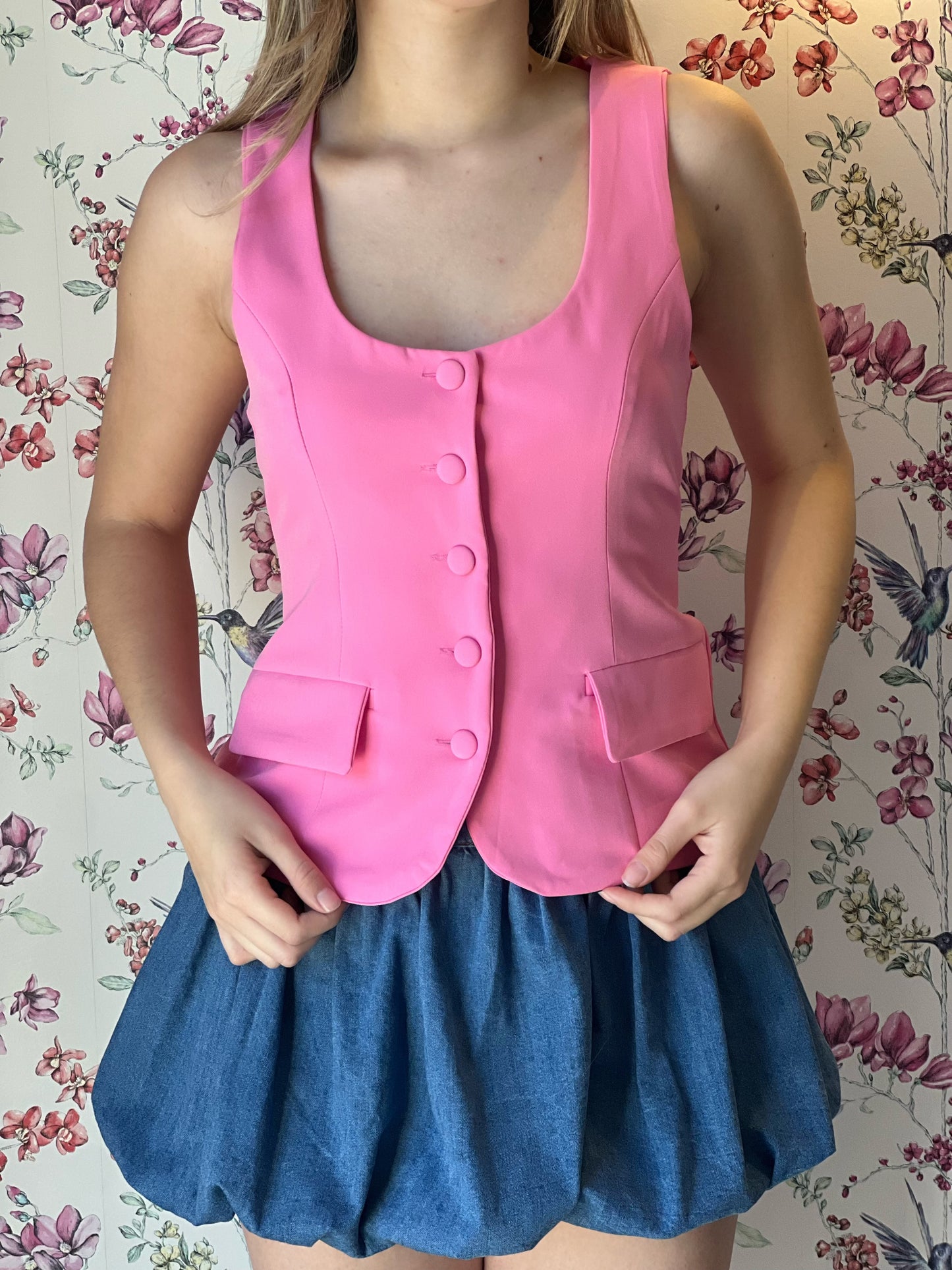 Chaleco con botones rosa #10931