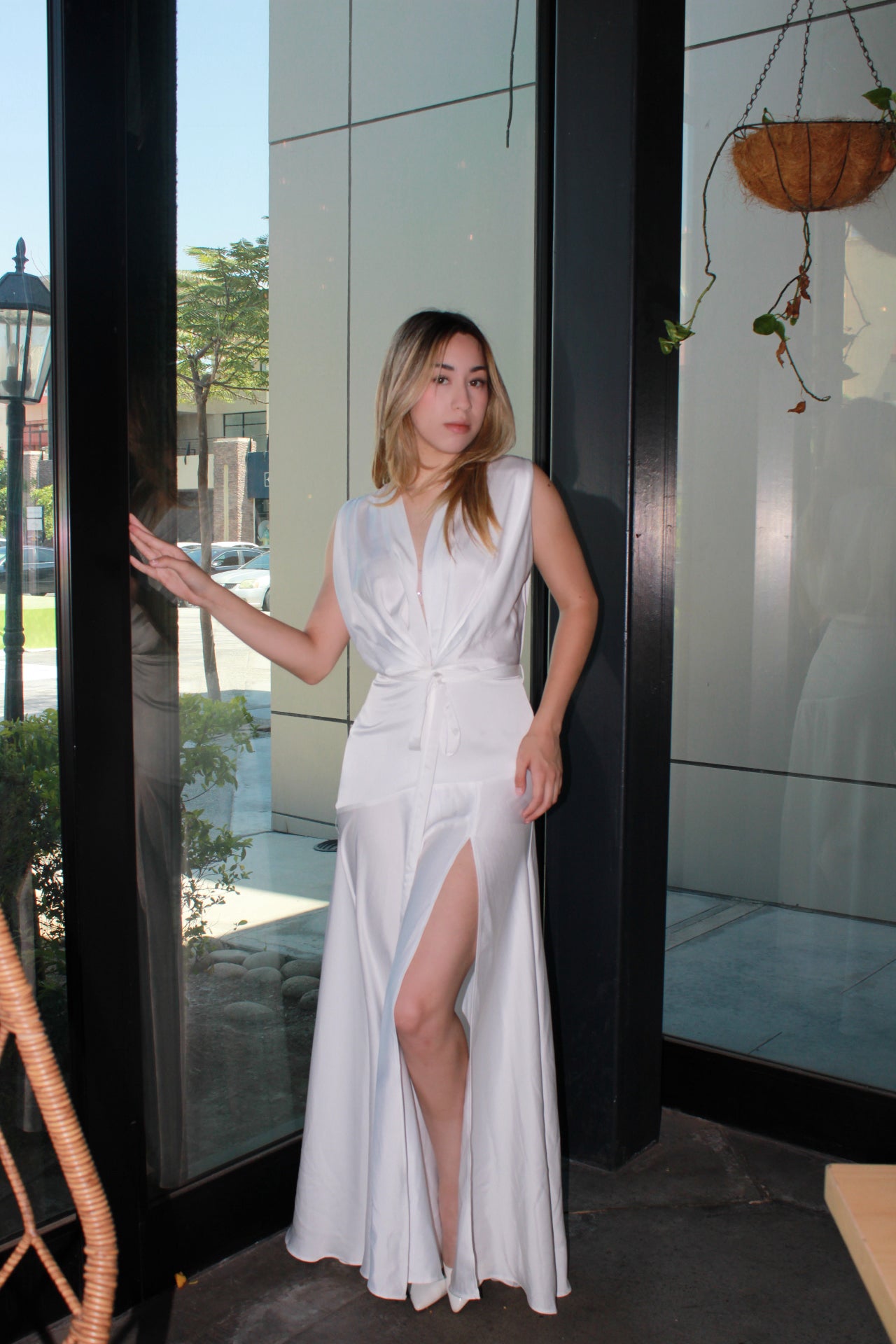 Vestido Satinado Largo Blanco sin mangas #11324