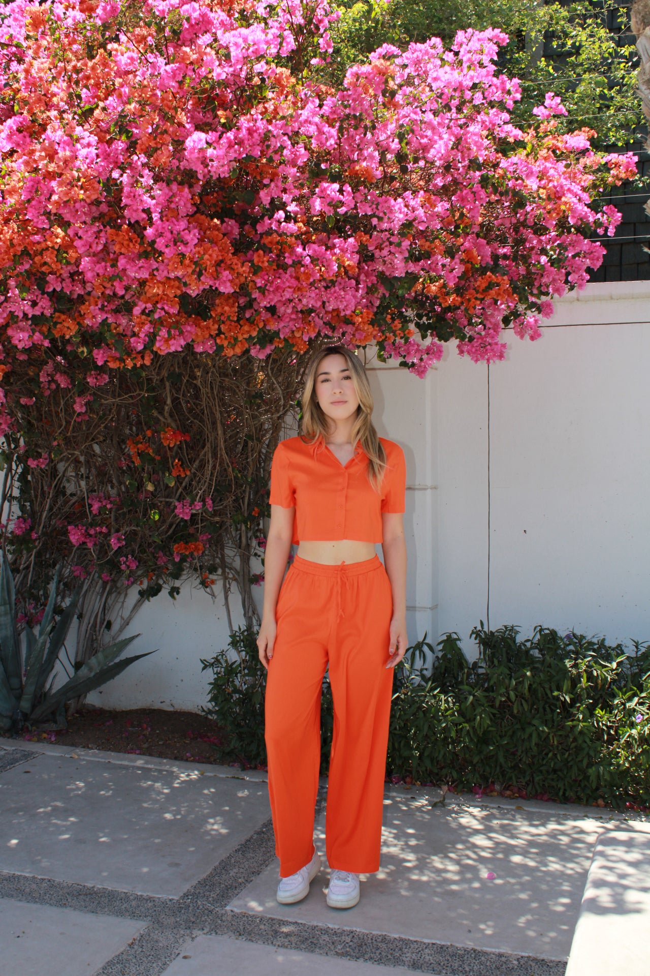 Set naranja blusa botones y pantalón #11159