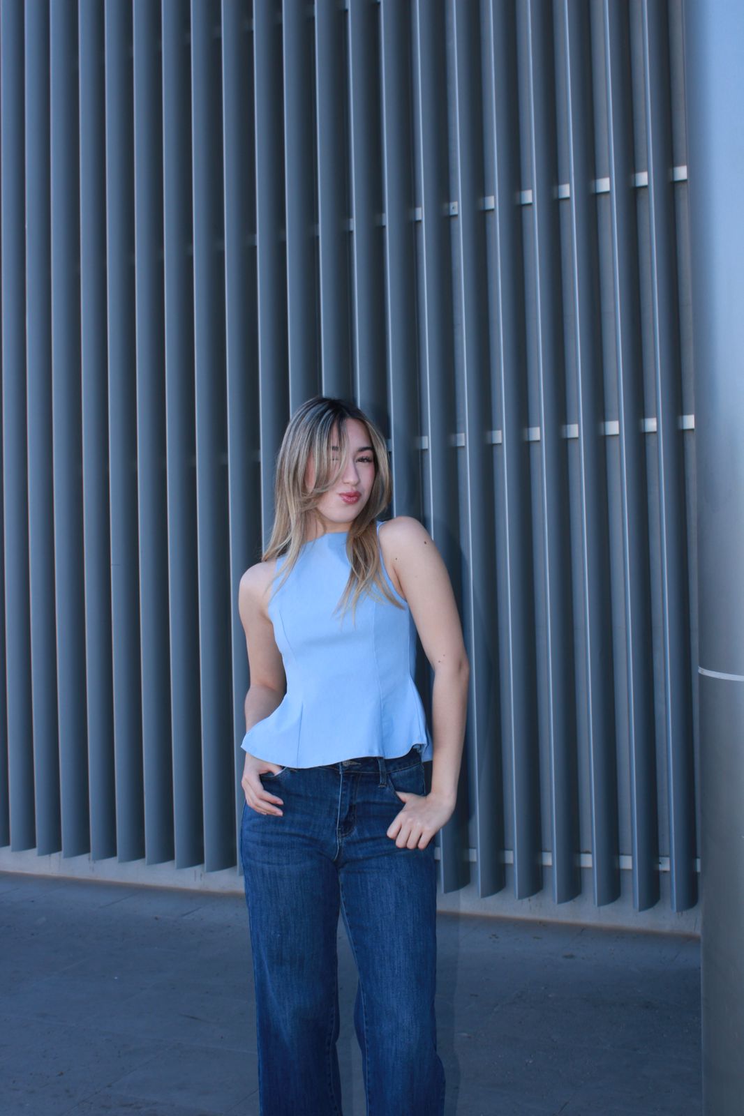 Blusa azul con moños #10951