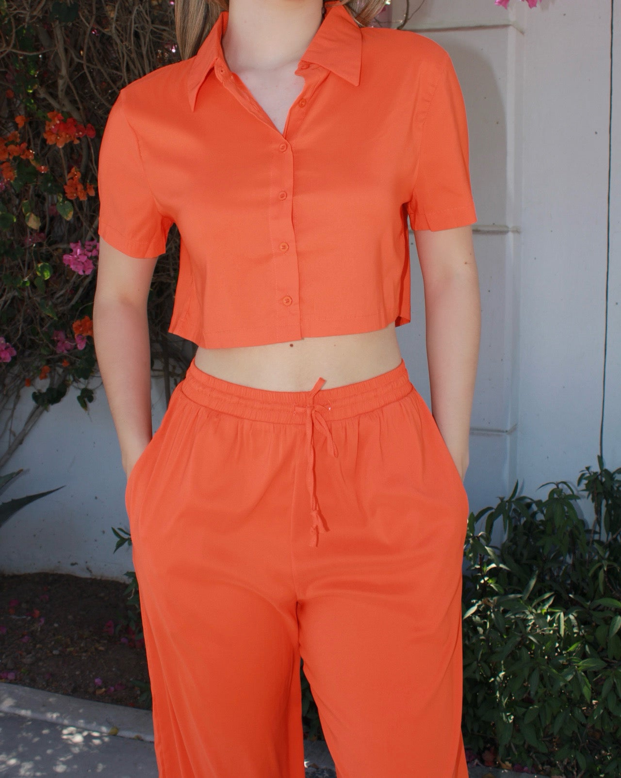 Set naranja blusa botones y pantalón #11159
