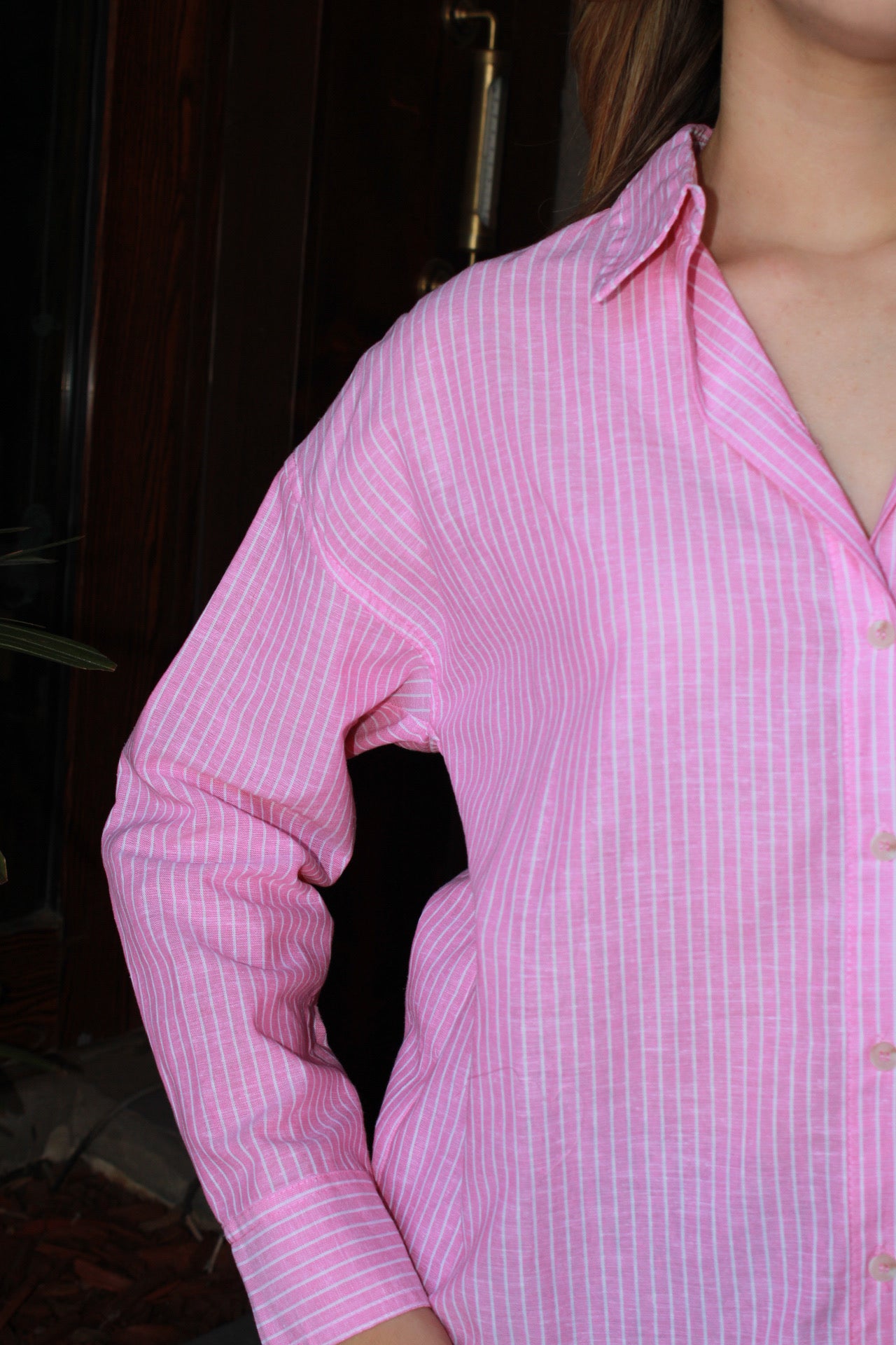 Camisa de manta rosa rayada #11239