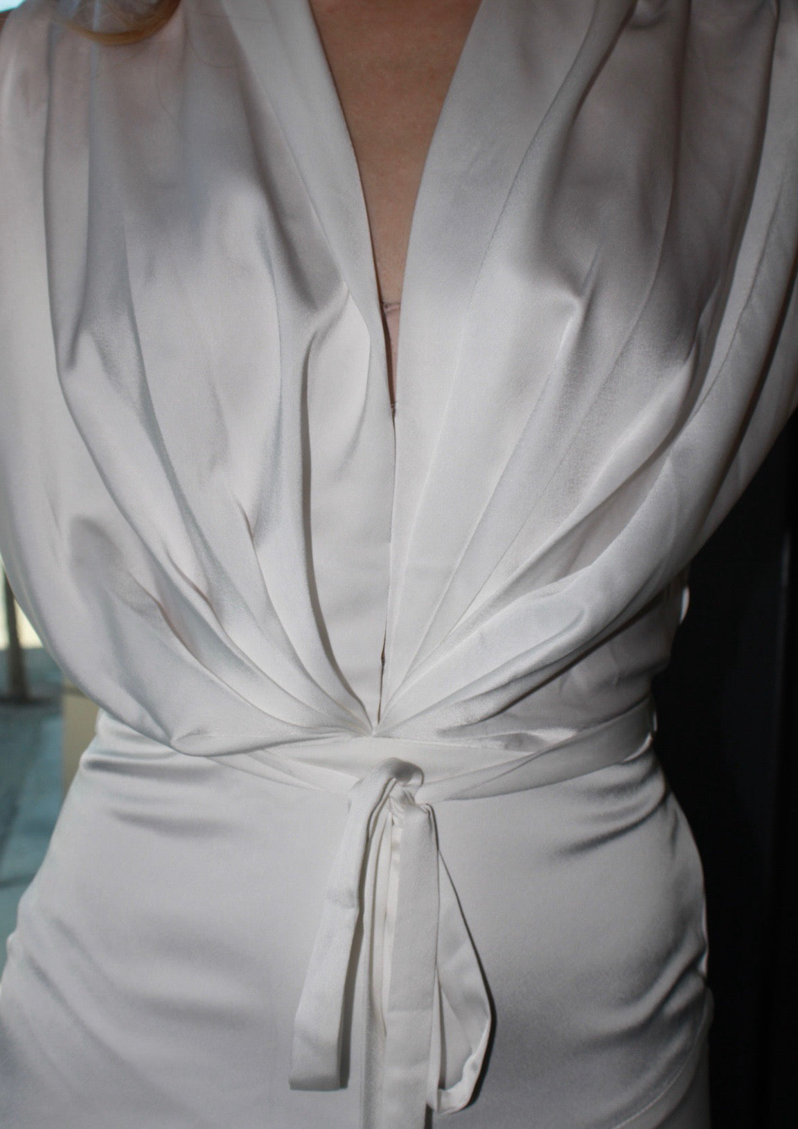 Vestido Satinado Largo Blanco sin mangas #11324