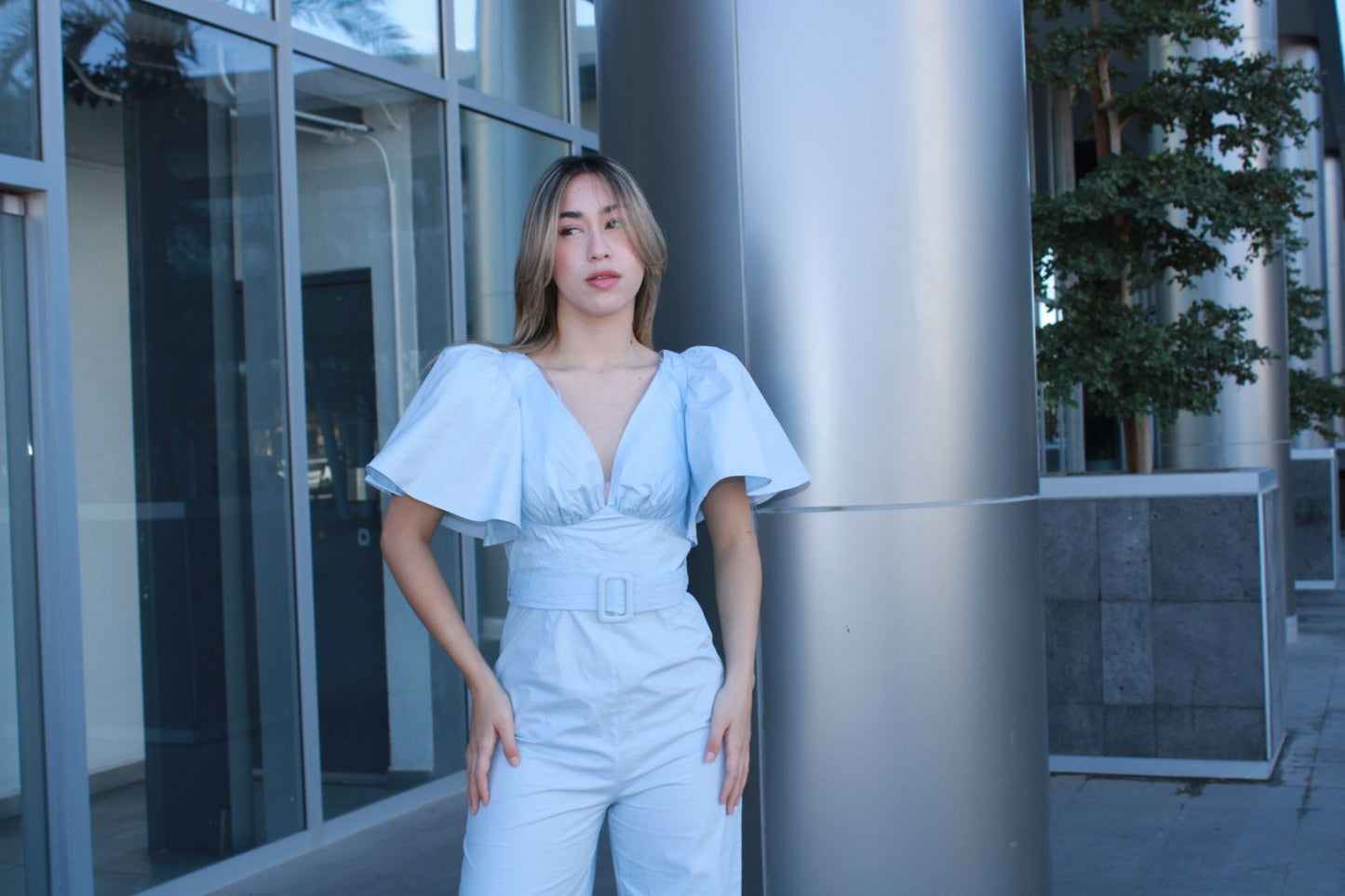 Jumpsuit azul claro con cinto #10887
