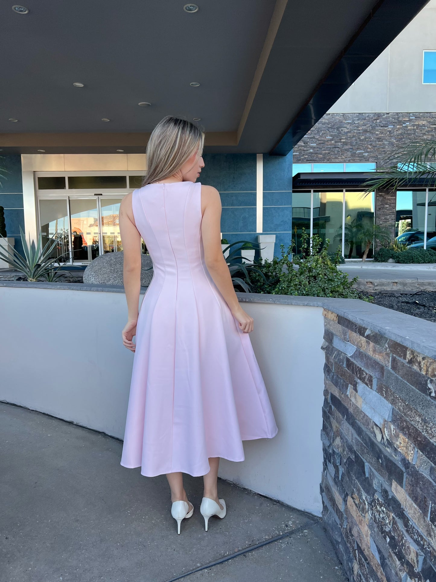 Vestido, Midi, rosa, pastel, sin mangas con vuelo #11719