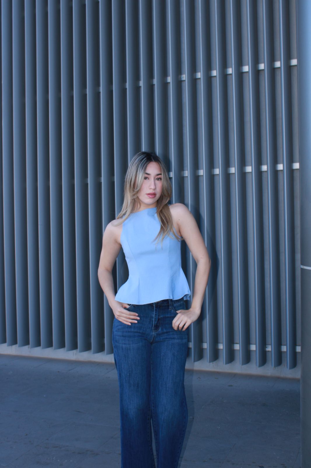 Blusa azul con moños #10951