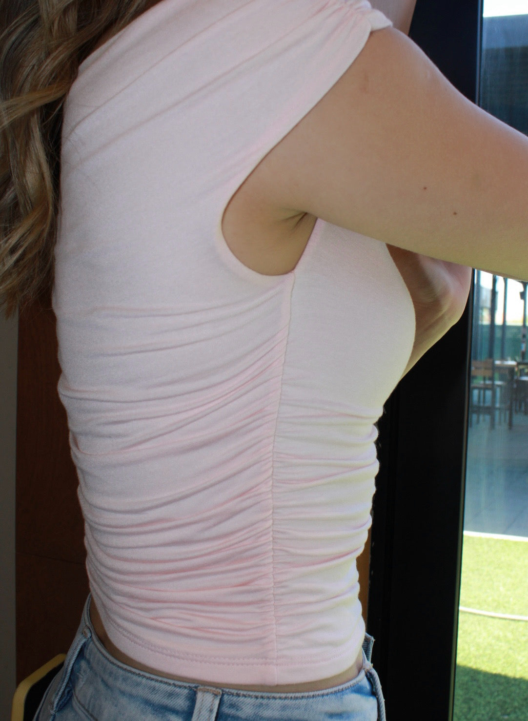 Blusa de hombros asimétrico rosita #11176