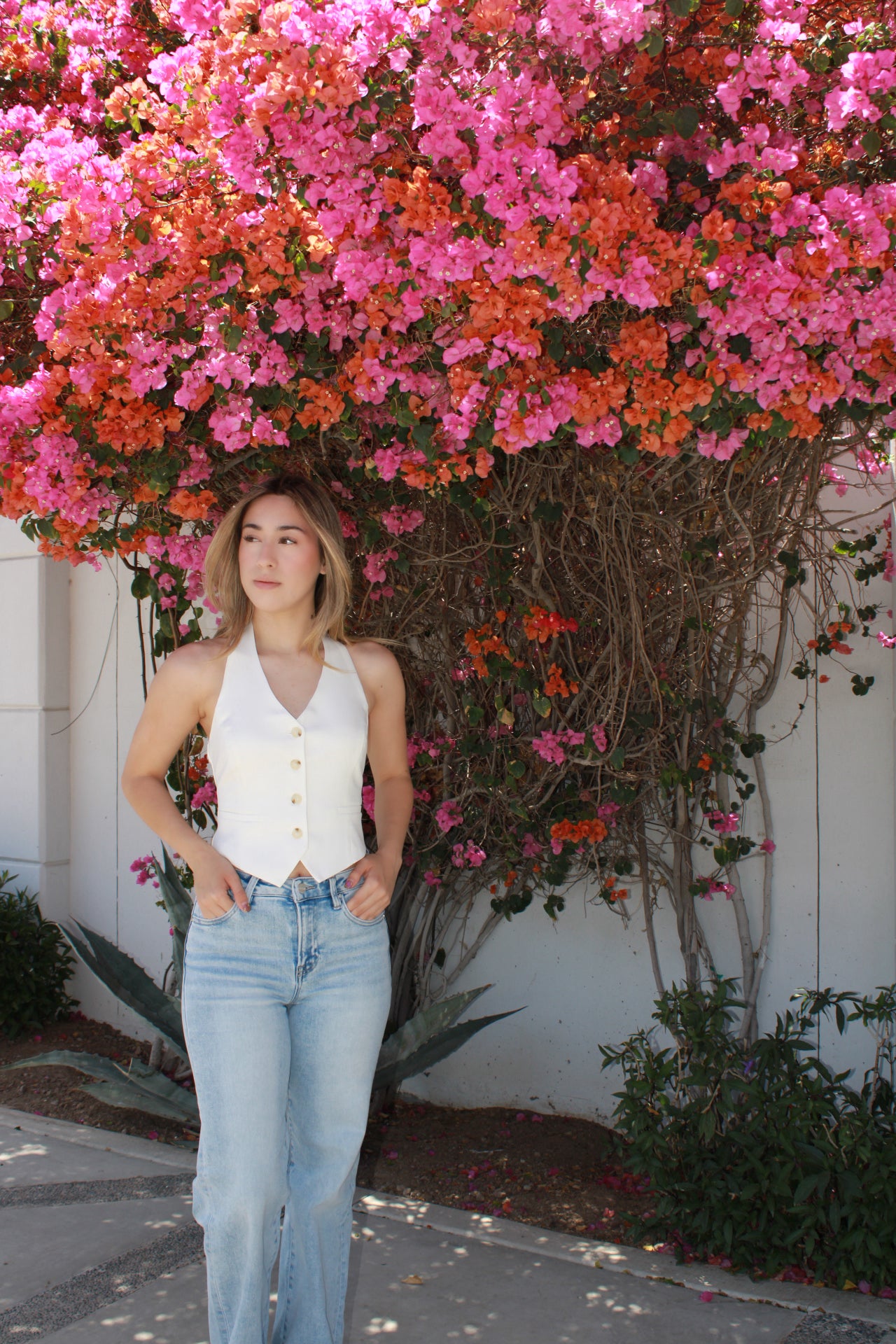 Chaleco blanco halter botones #11166