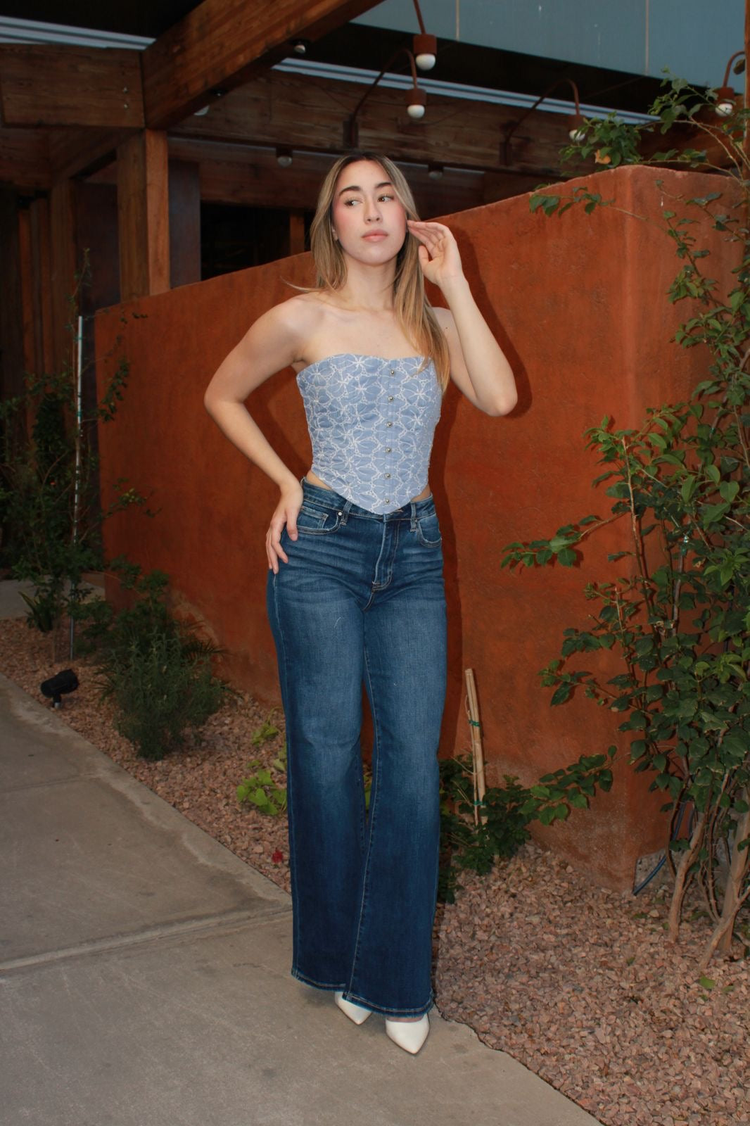 Corset color azul, con detalles bordados #10972