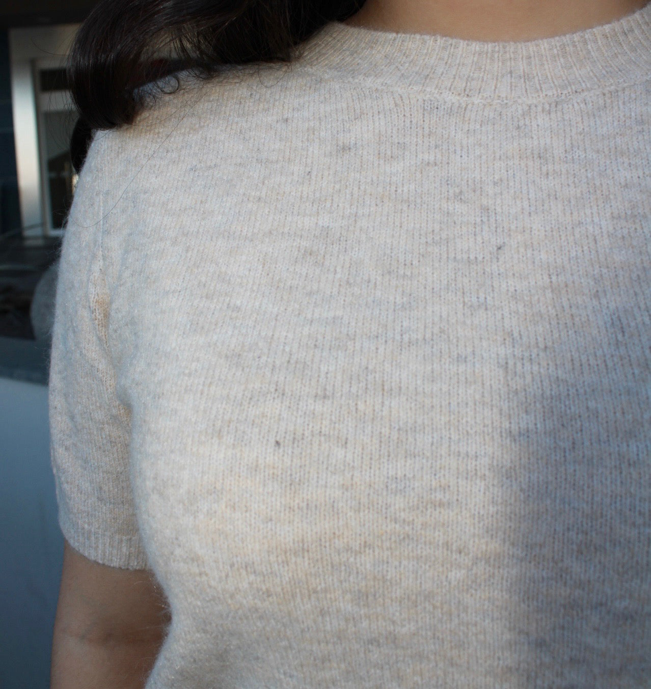 Blusa manga, corta de suéter, beige #11676