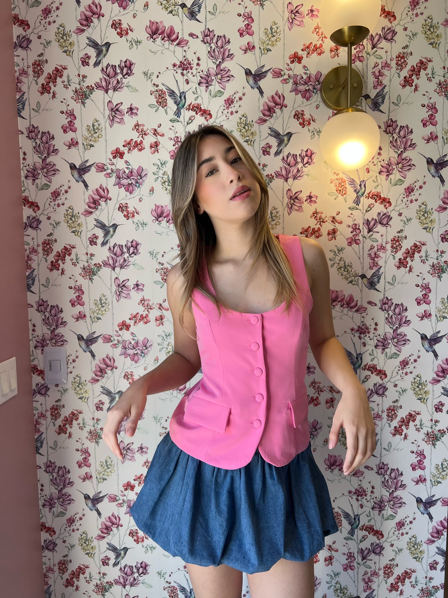 Chaleco con botones rosa #10931