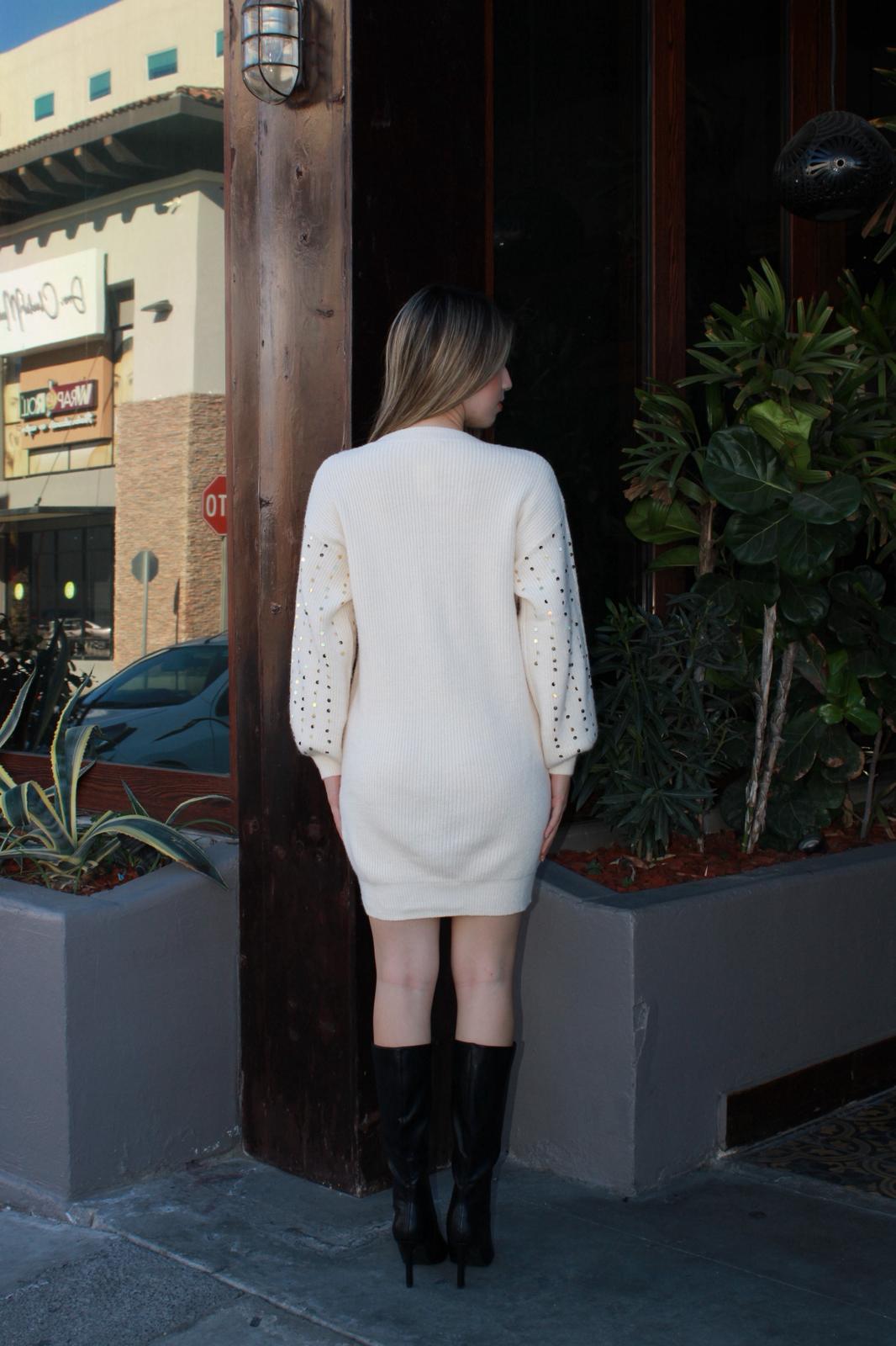 Blusón de suéter, beige con lentejuela dorada #11646