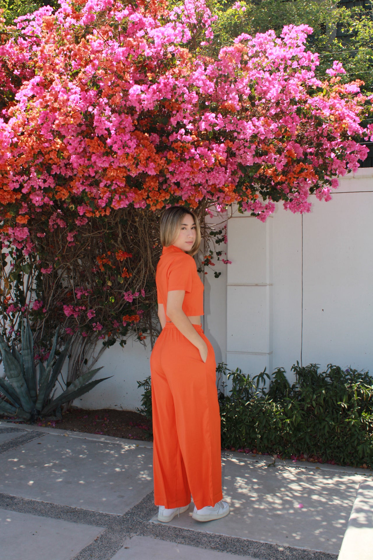 Set naranja blusa botones y pantalón #11159