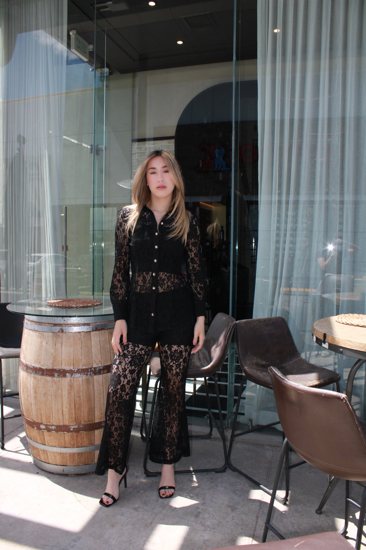 Set de encaje negro blusa-pantalón #11128