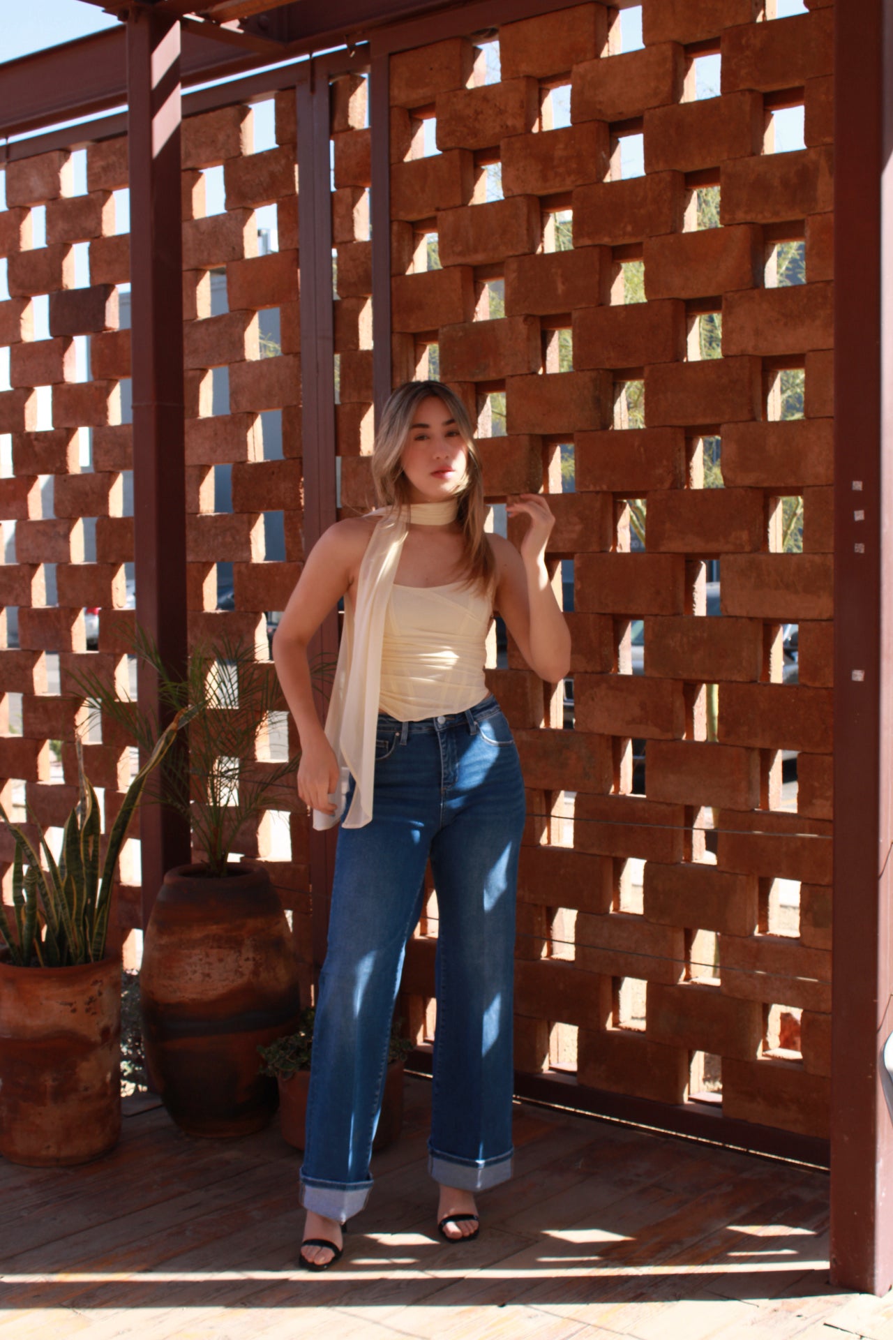 Corset color crema con mascada #11030