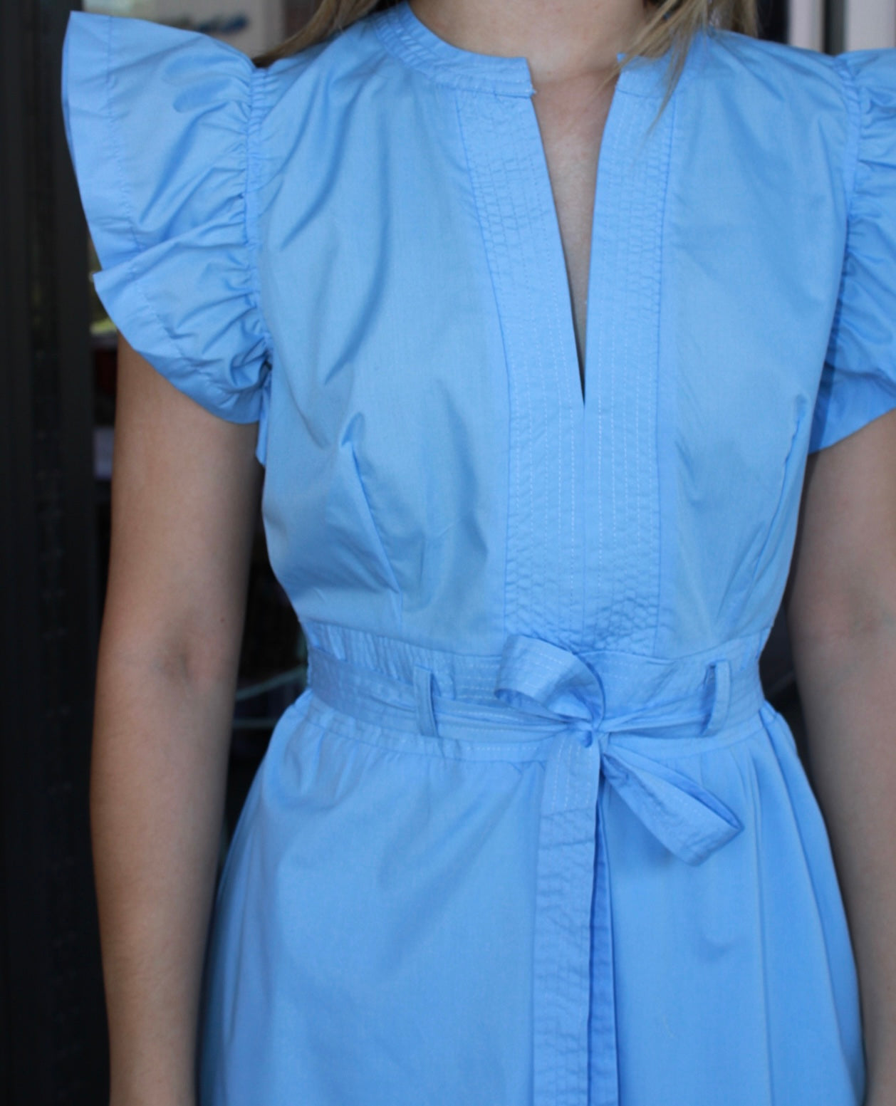 Vestido midi azul tela de camisa c Olán #11292