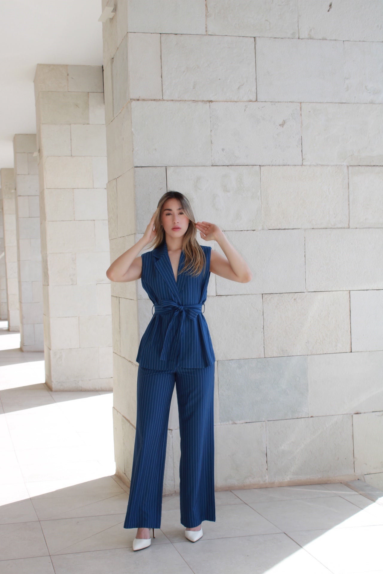 Set formal de chaleco azul c rayas #10102