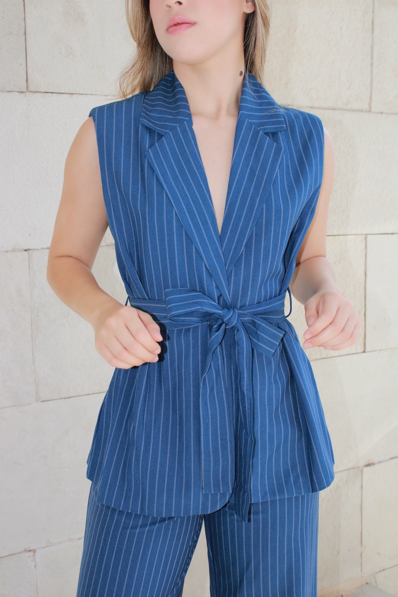 Set formal de chaleco azul c rayas #10102