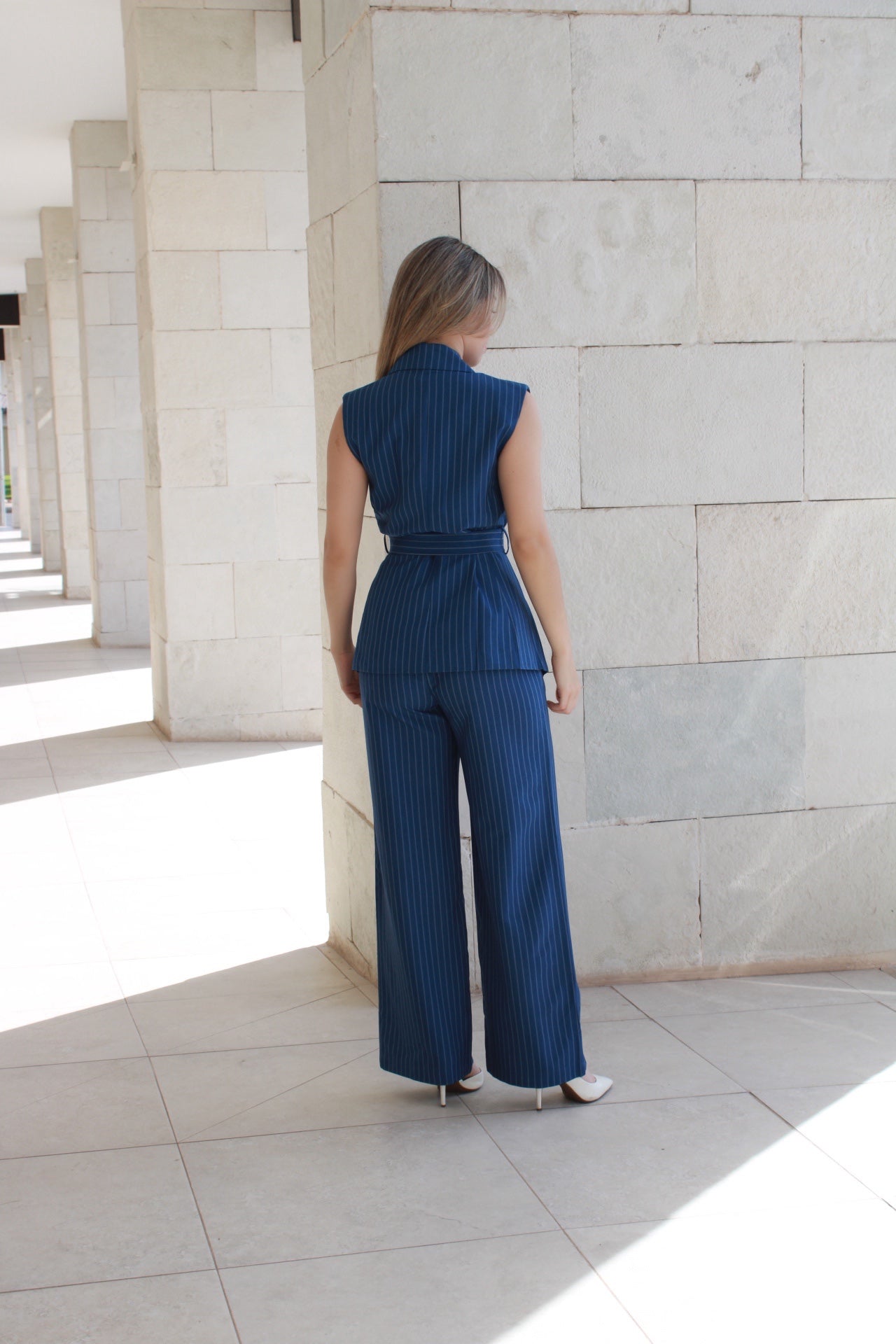 Set formal de chaleco azul c rayas #10102