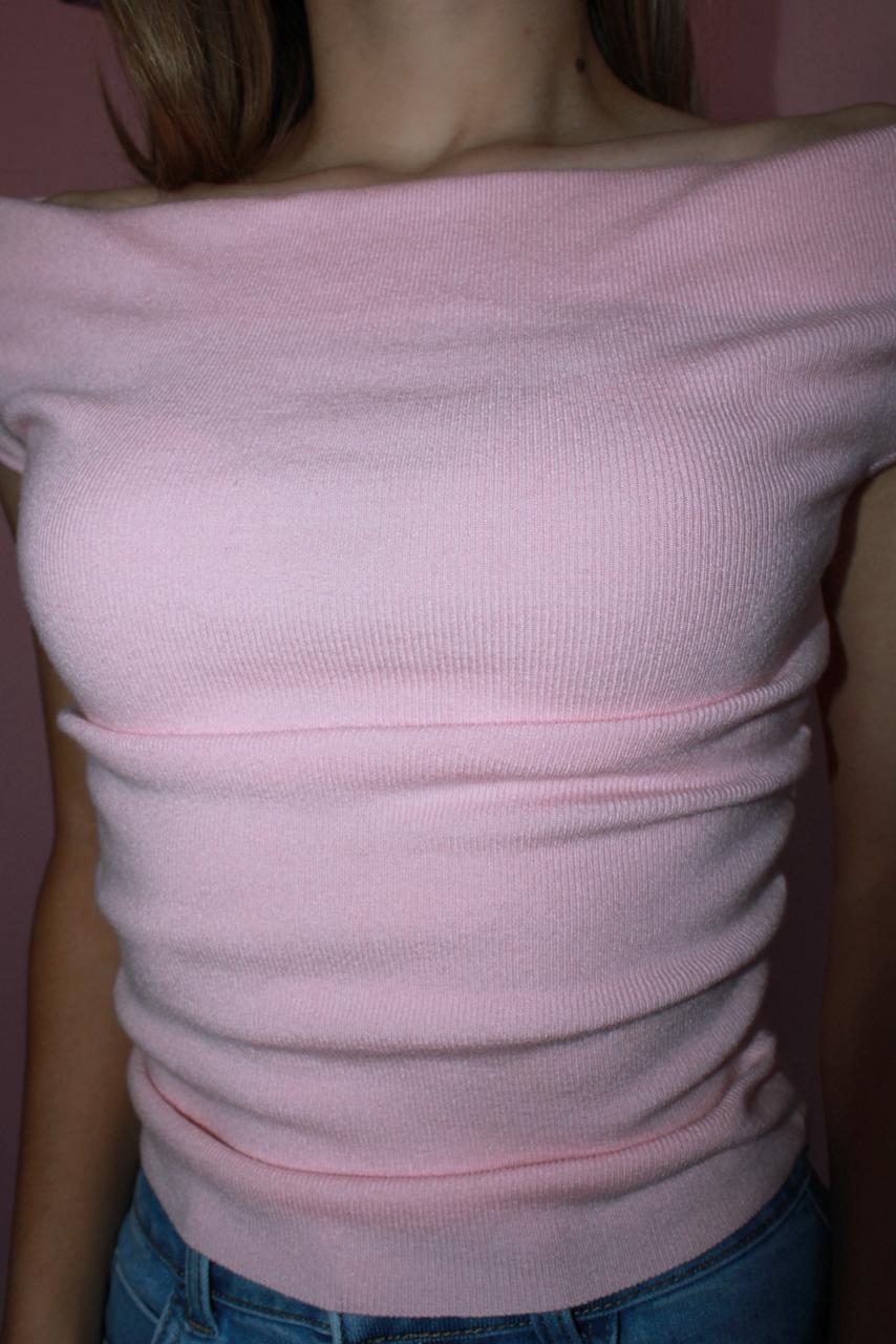 Blusa rosa, Off Shoulder, tela suéter. #11752
