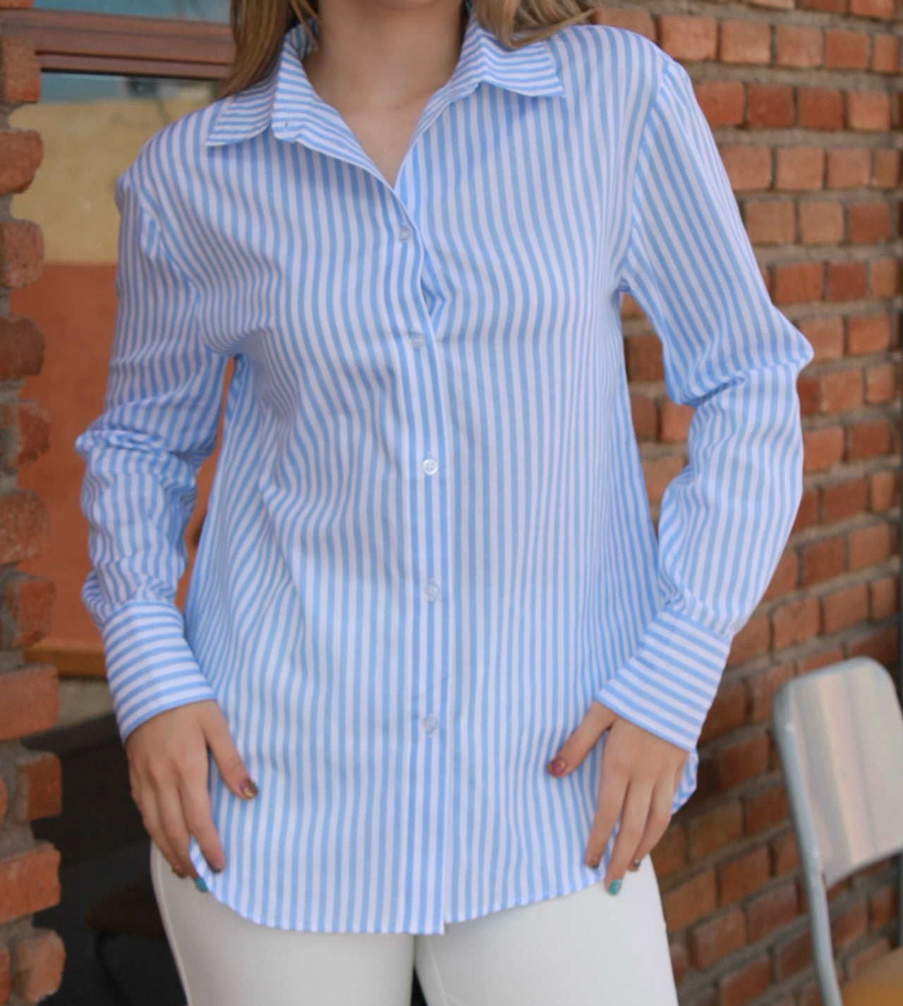 Camisa rayada azul y blanco #11023