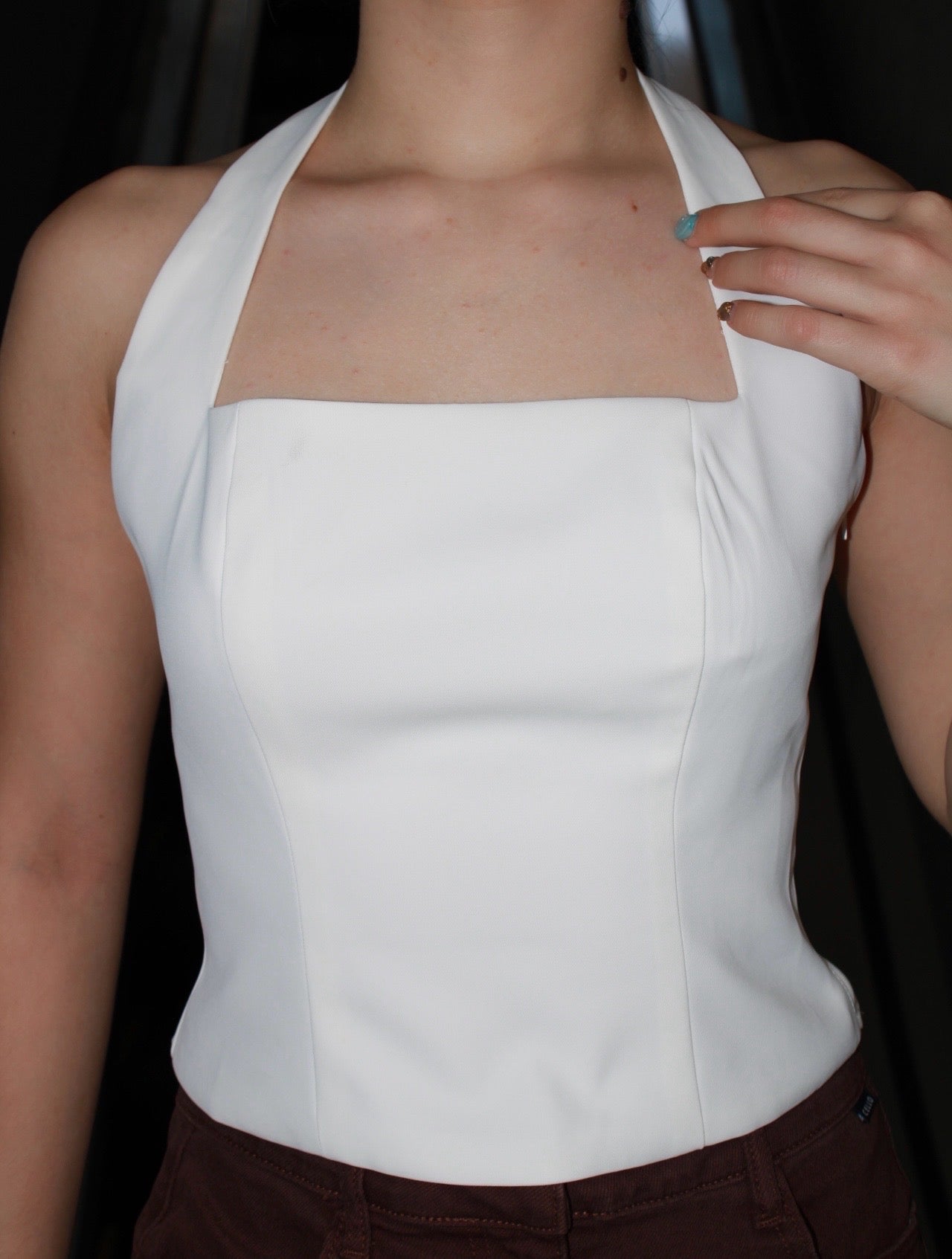Top halter blanco escote cuadrado #11119