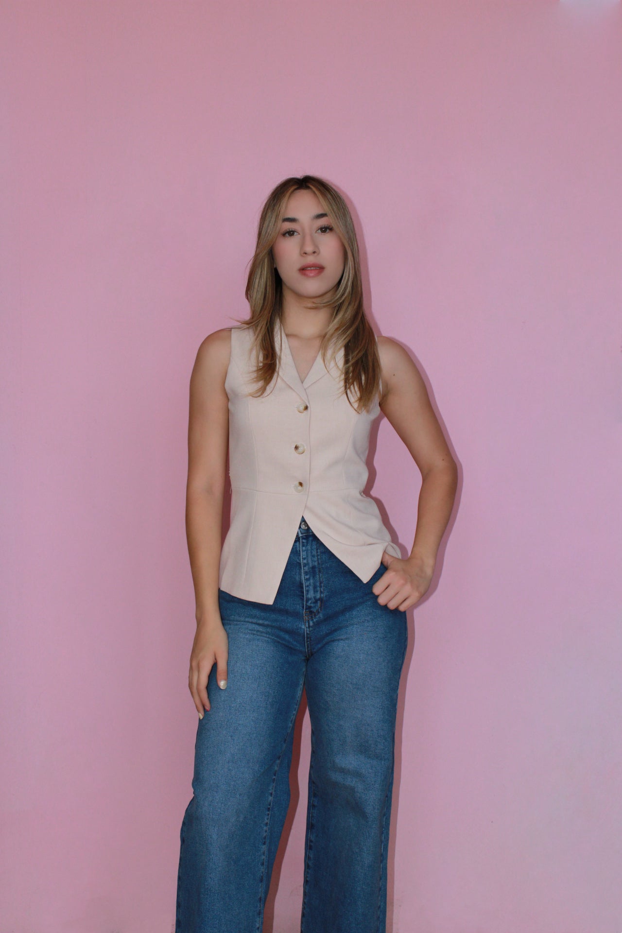 Chaleco color crema largo #11376
