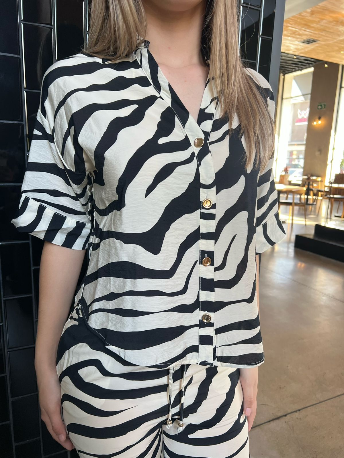 Conjunto de dos piezas con estampado negro#11823