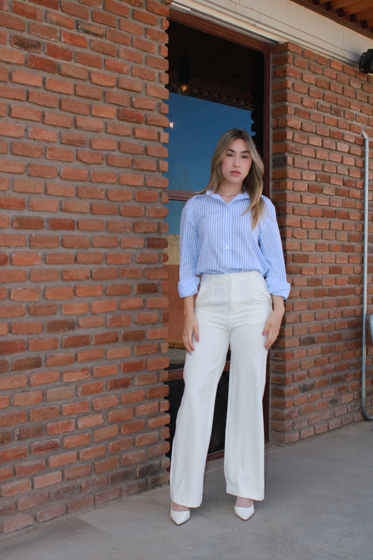 Camisa rayada azul y blanco #11023