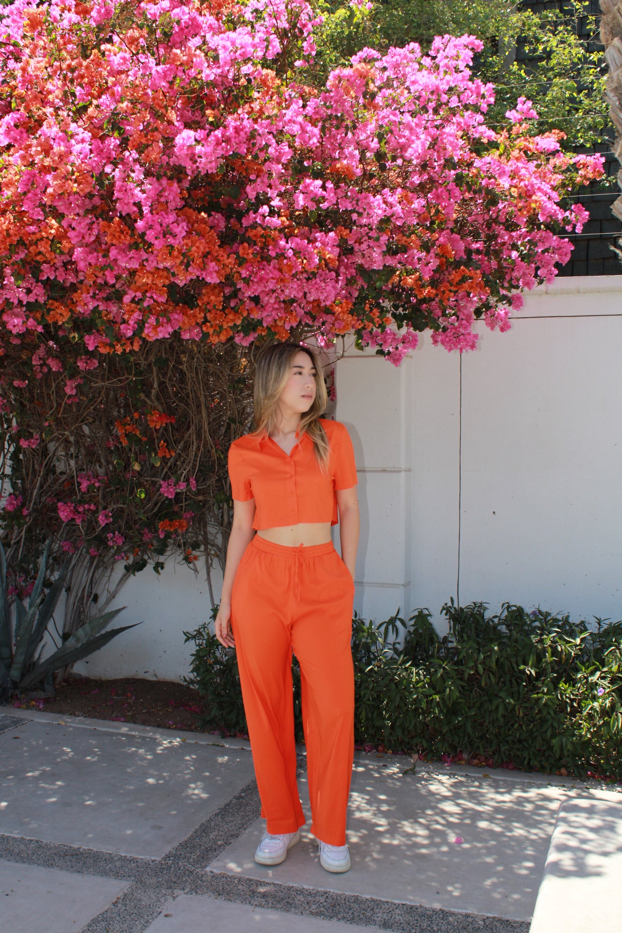 Set naranja blusa botones y pantalón #11159