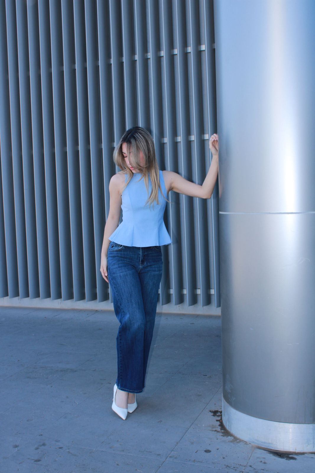 Blusa azul con moños #10951