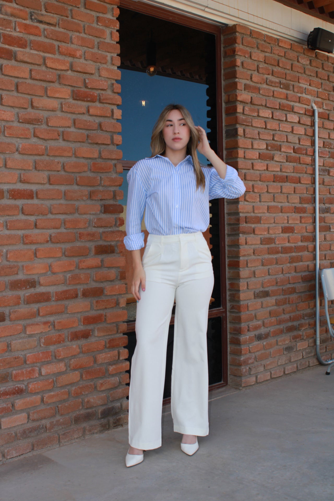 Camisa rayada azul y blanco #11023