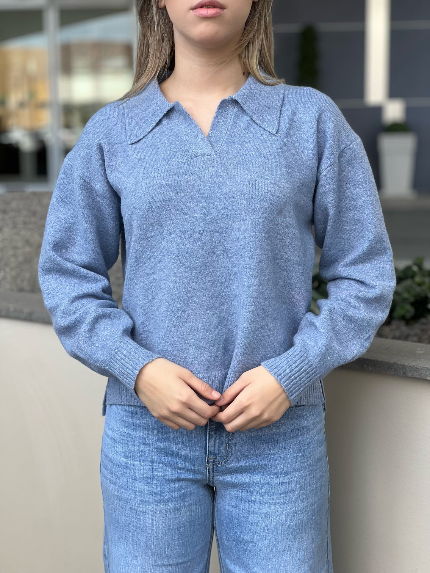 Suéter azul cuello polo #10886