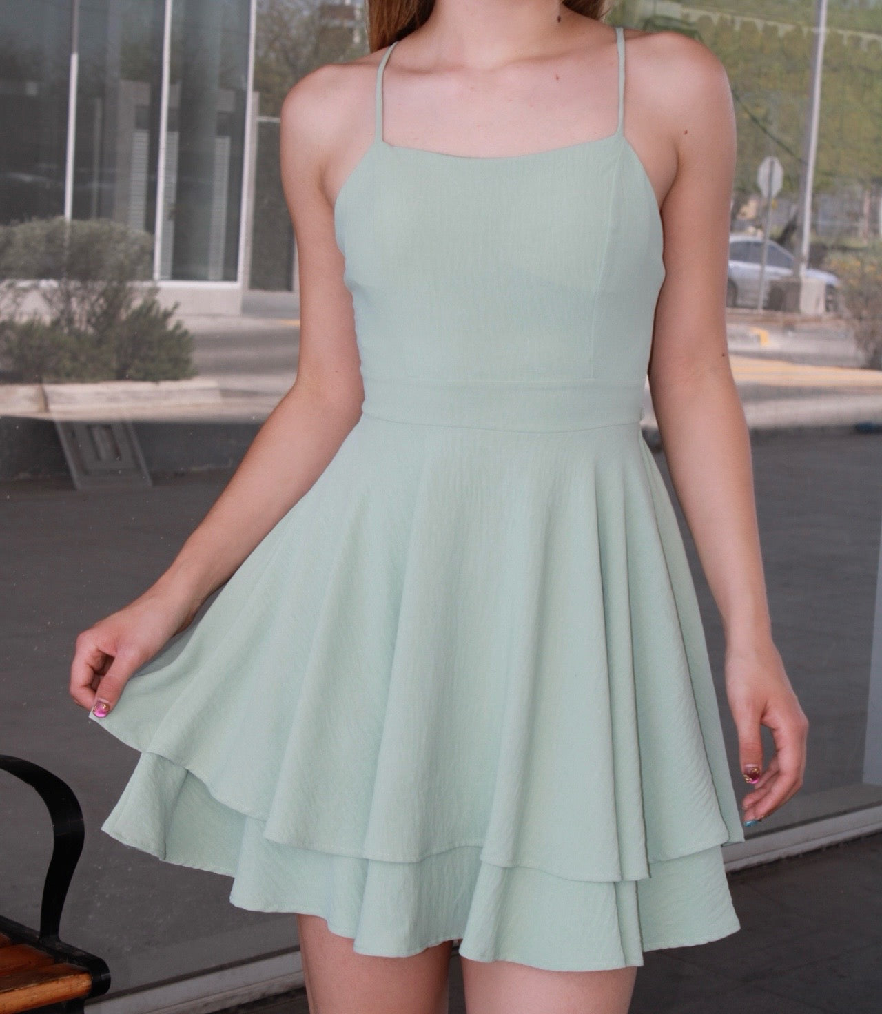 Vestido color menta c moño atrás #11118