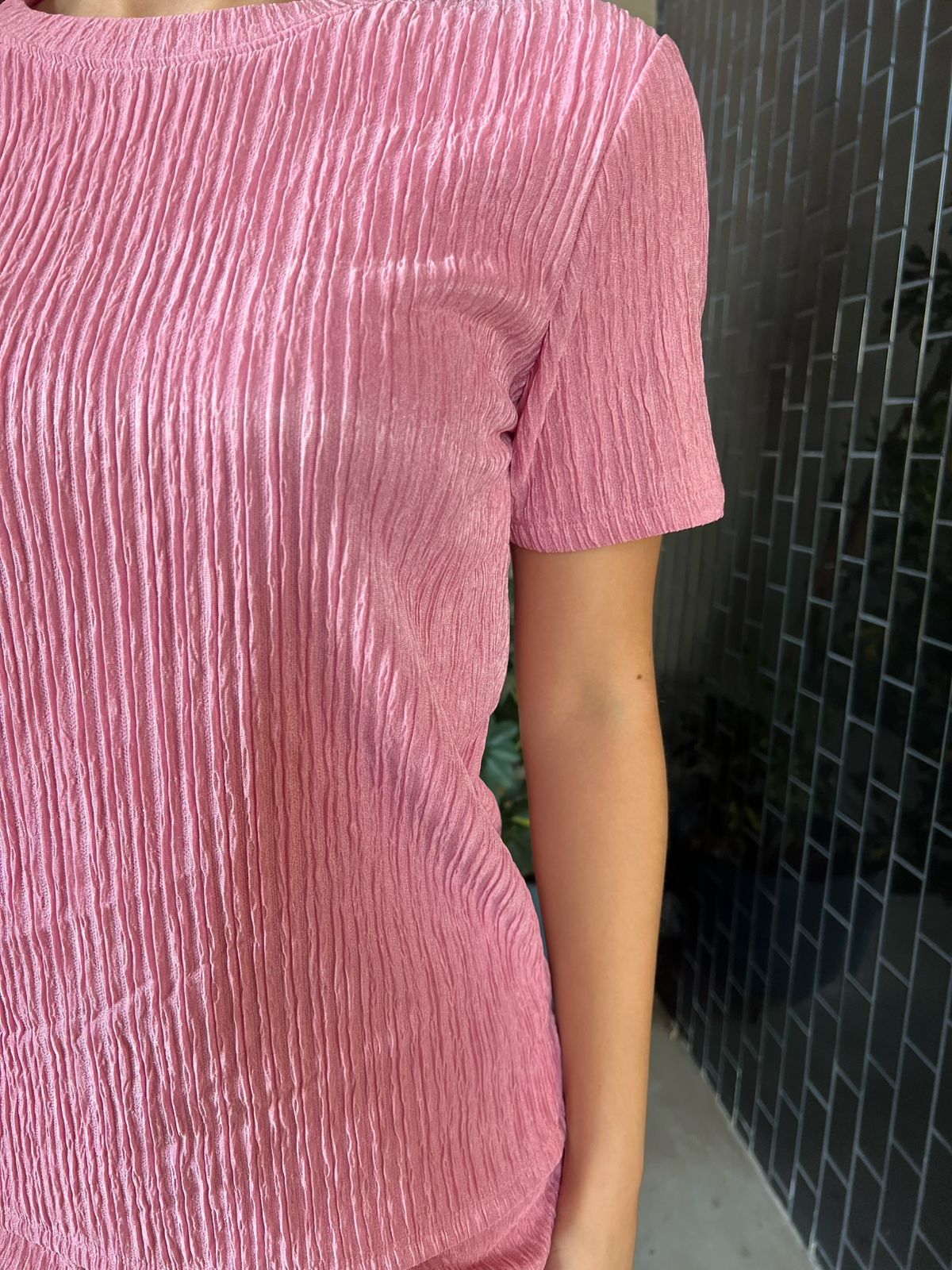 Conjunto Rosa, blusa y pantalón manga corta #11831