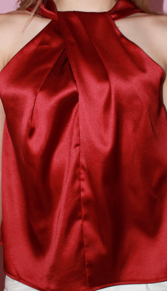 Blusa rojo quemado satinada halter #11368