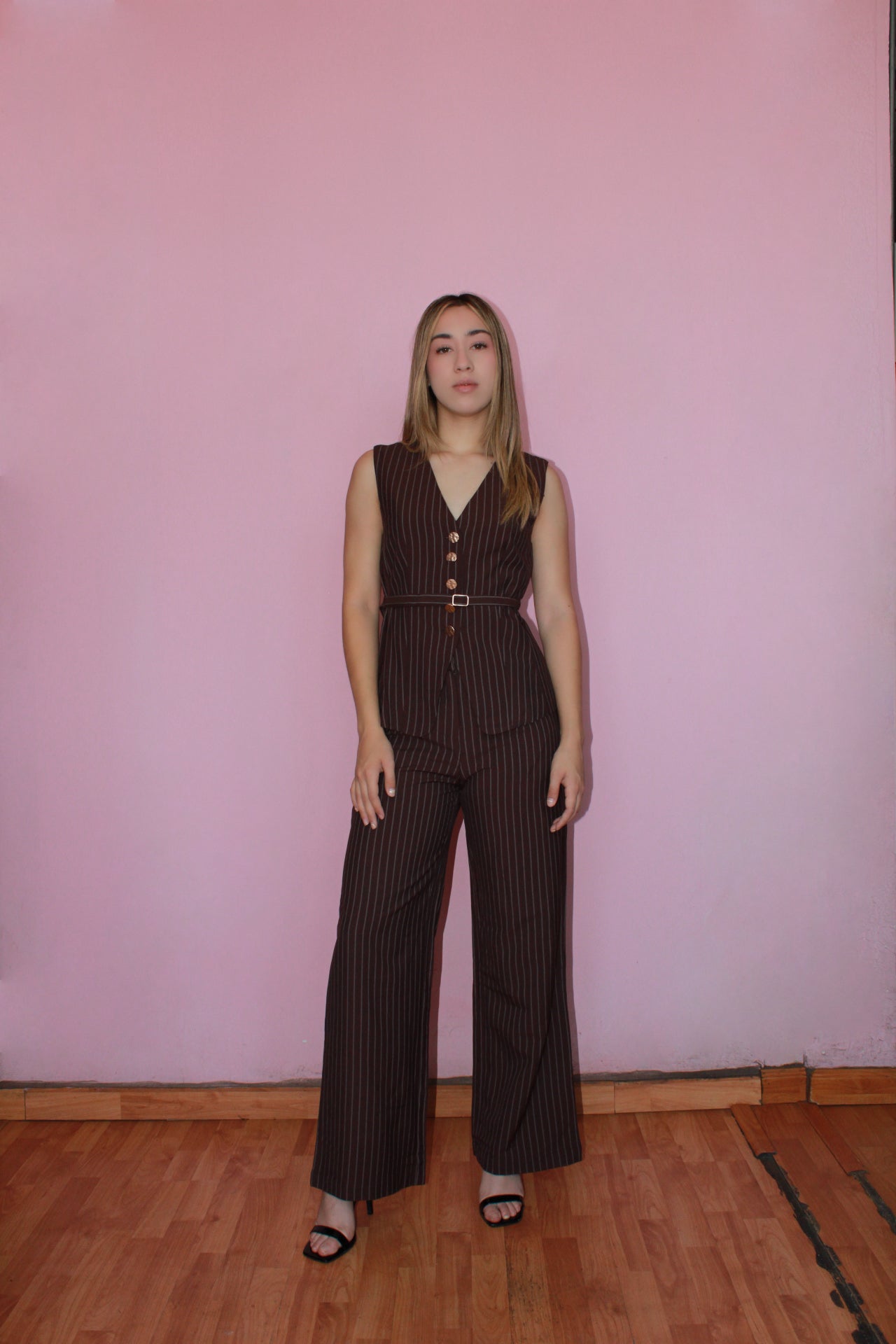 Set café de rayas blancas #11385