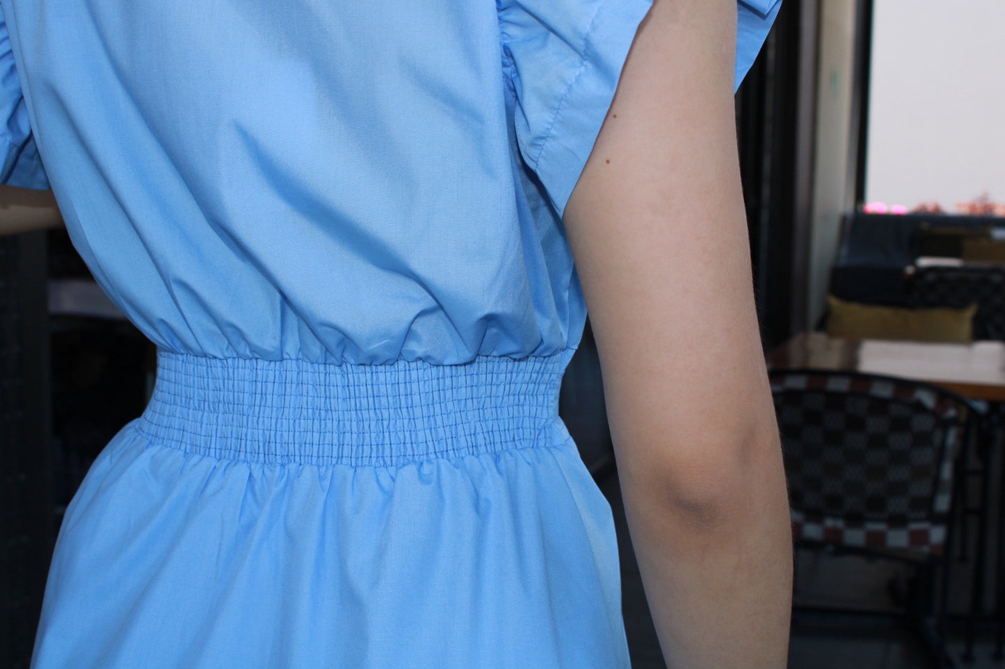 Vestido midi azul tela de camisa c Olán #11292