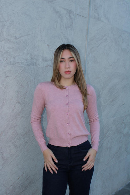 Suéter de botones, rosa, bajito # 11582￼