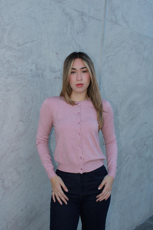 Suéter de botones, rosa, bajito # 11582￼