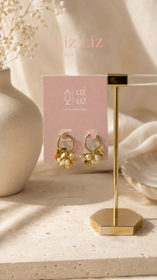 Aretes tipo flor c perla  #39A