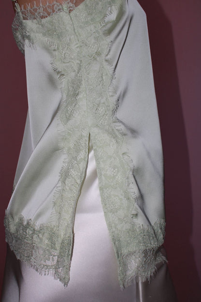 Blusa verde, bajito con encaje #11758￼