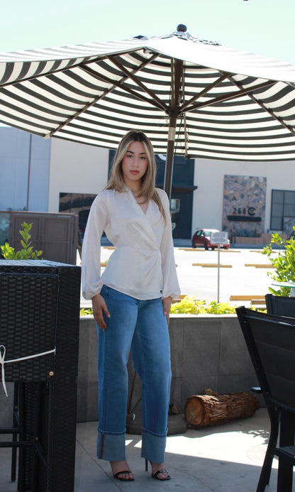 Camisa satin crema #11502