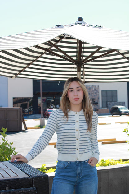 Suéter rayado crema c gris #11504