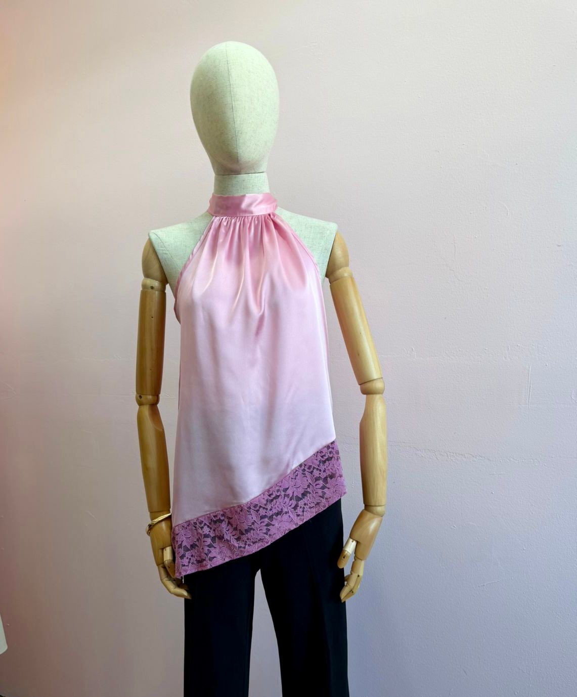 Blusa rosa Halter con encaje #11946￼