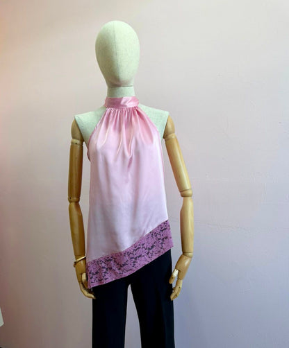 Blusa rosa Halter con encaje #11946￼