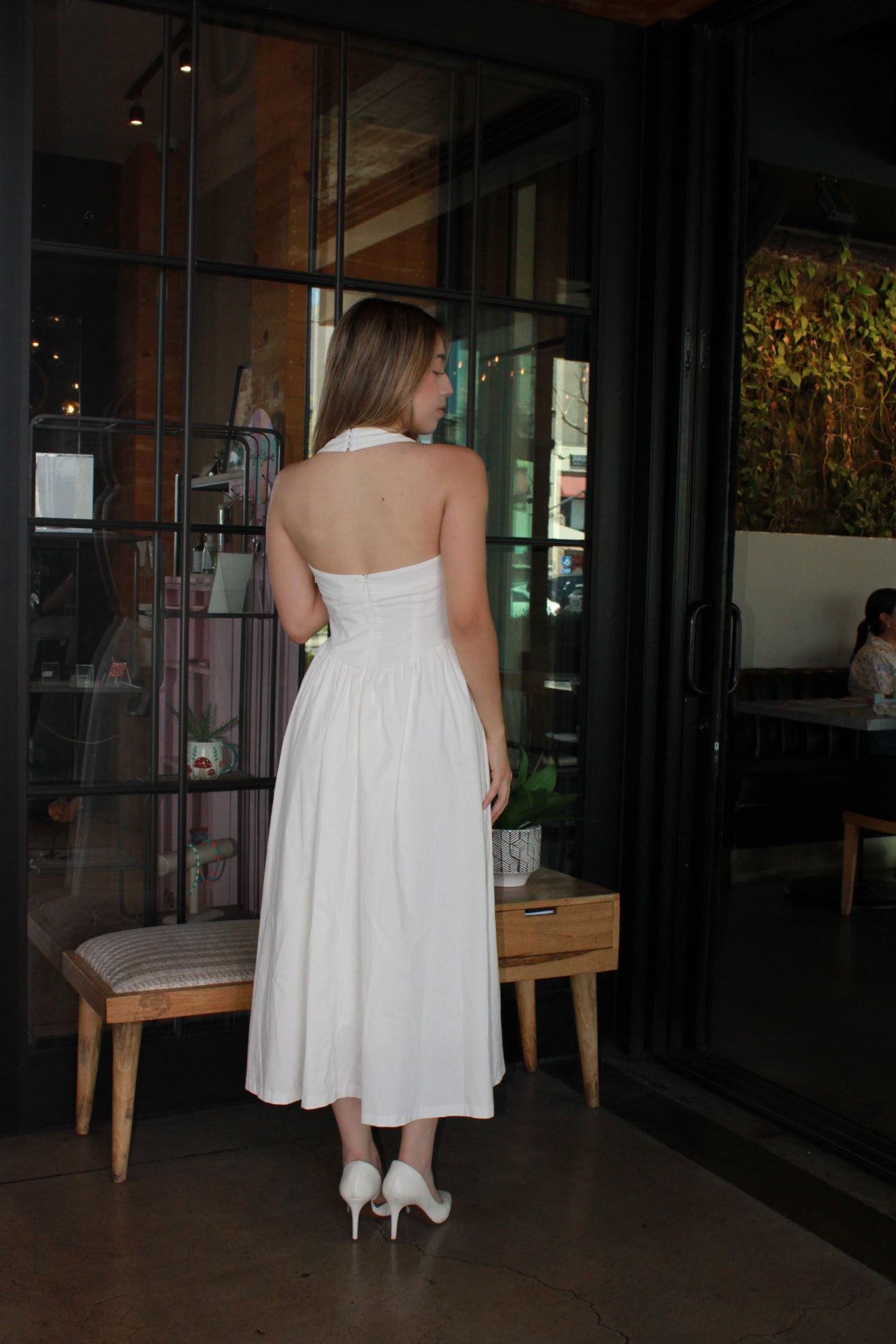 Vestido Blanco Largo corte globo halter #11322