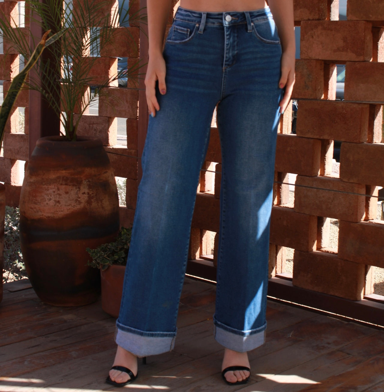 Wide leg jeans con dobles #11038