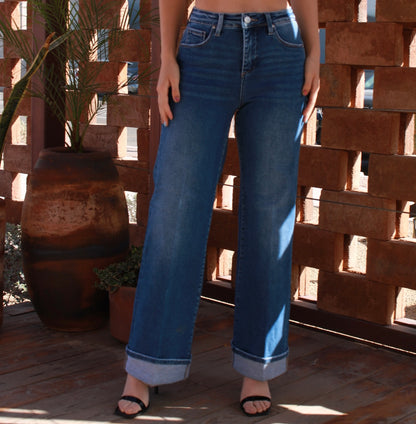 Wide leg jeans con dobles #11038
