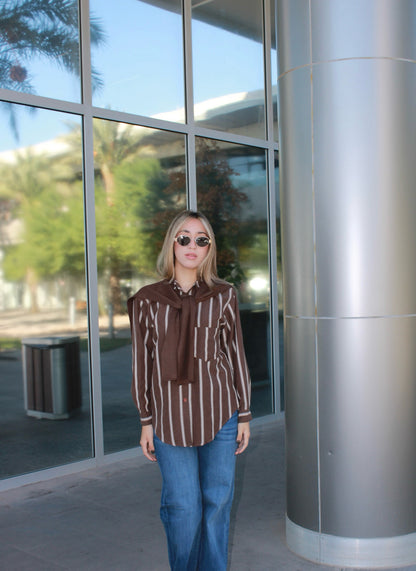 Camisa café de rayas unit #11462